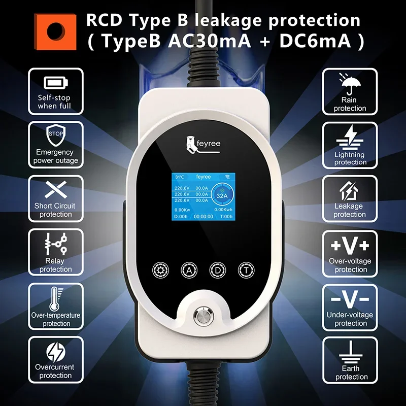 Feyree 22KW Type2 Cable EVSE W - Ev Charger Type 2 22Kw 32A 3 Phase ulasan dan harga
